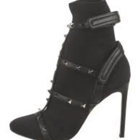 VALENTINO GARAVANI Rockstud Leather-trimmed Stretch-knit Sock Boots In Black
